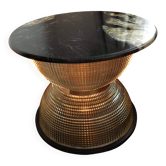 Table basse Holophane en marbre et laiton