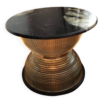 Holophane coffee table in marble and brass