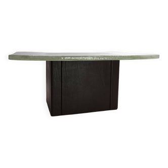 Table basse avec plateau en verre glacé épais, 1970