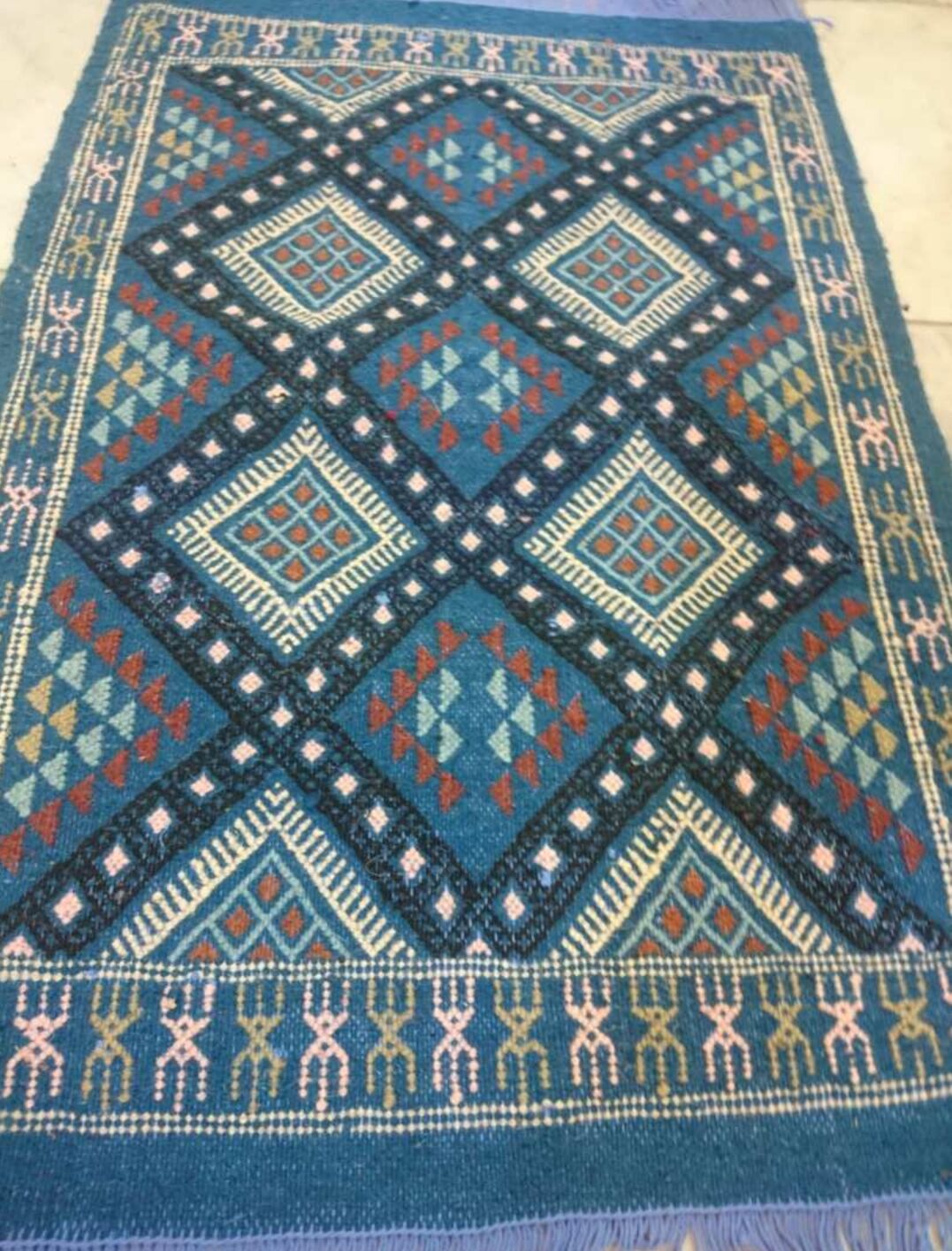 Blue carpet Kilim handmade 58x85cm