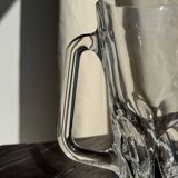 Large glass water jug with handle, hexagonal base, H15 D20.