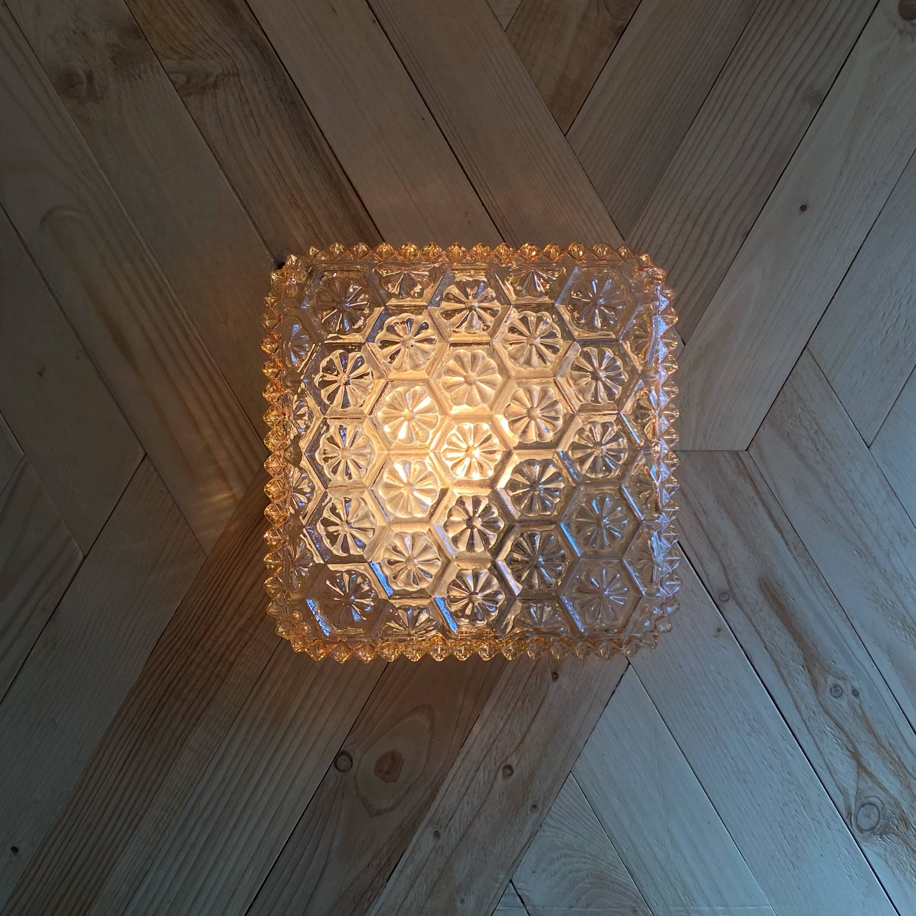 Wall light ceiling light amber gold glass 1970 1980 seventies