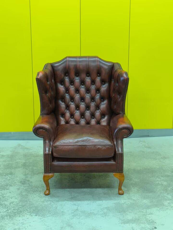 Burgundy Leather Wingback Chesterfield Armchair