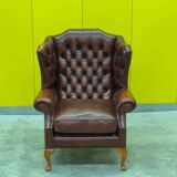 Burgundy Leather Wingback Chesterfield Armchair