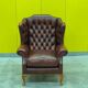 Burgundy Leather Wingback Chesterfield Armchair