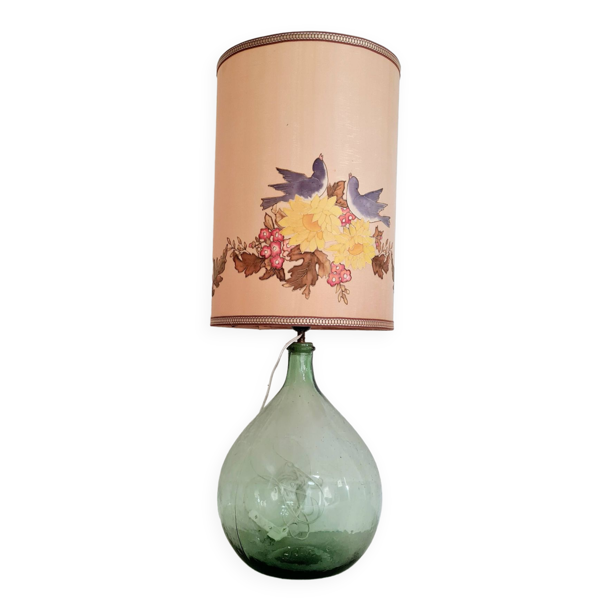 Lampe dame jeanne  abat jour fleuri