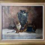Antique HST painting "Still life: breakfast" signed A. Jouenne + ca