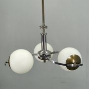 Czech Art Deco Chrome and Opaline Glass Chandelier, 1930s