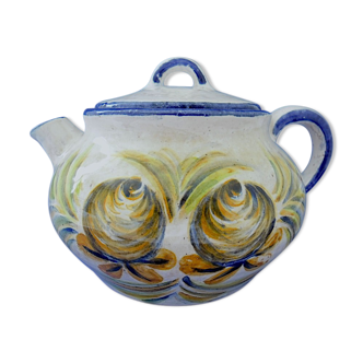 Varnished stoneware teapot with vegetal decoration