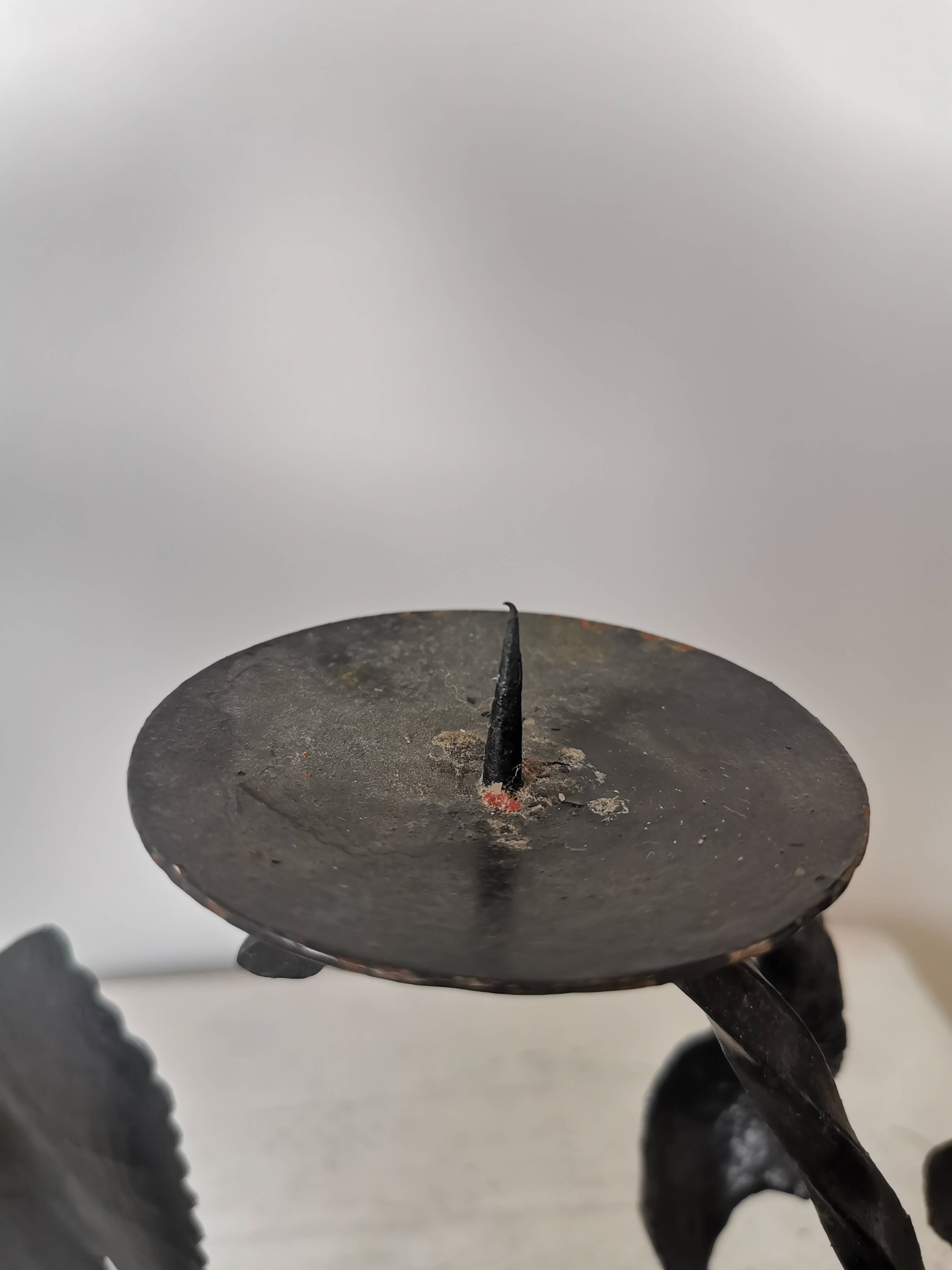 Vintage Forged Iron Grape Leaves Candlestick - Yugoslavia Mid-Century Decor