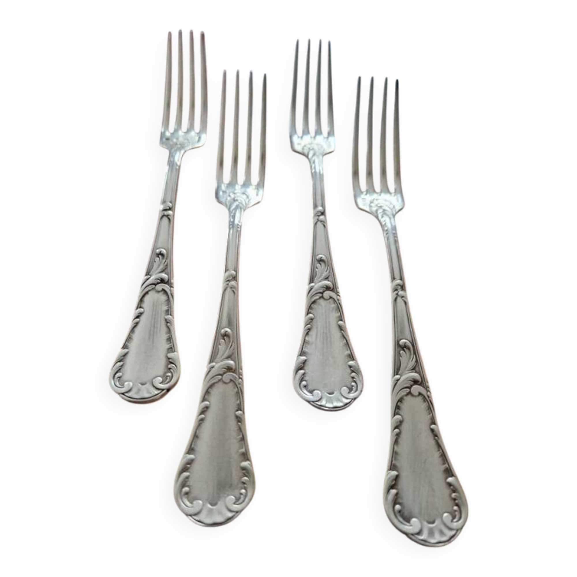 4 fourchettes à entremets Christofle en métal argenté modèle Chrysanthèmes