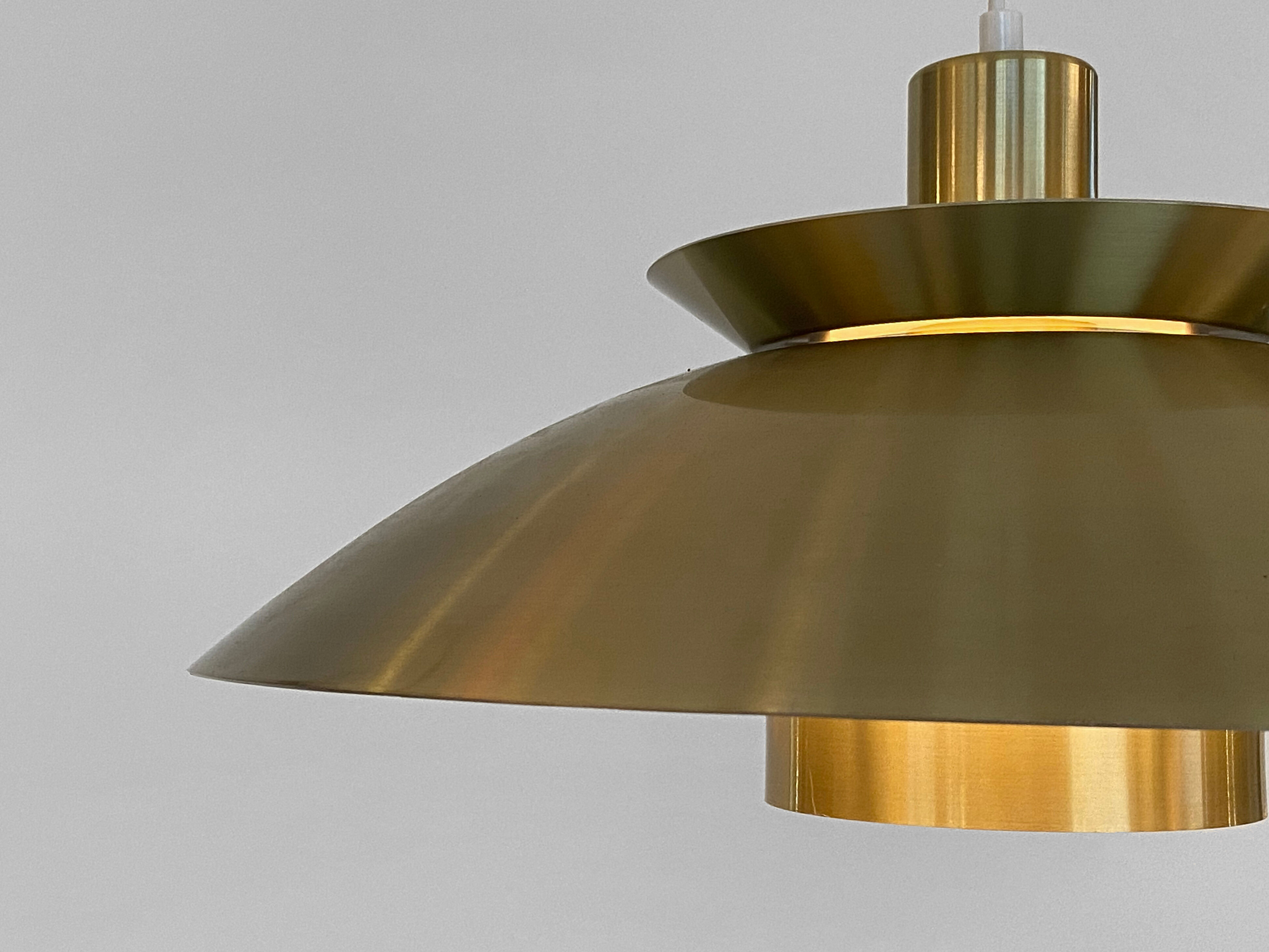Brushed aluminum pendant light with golden finish, Denmark 1970s