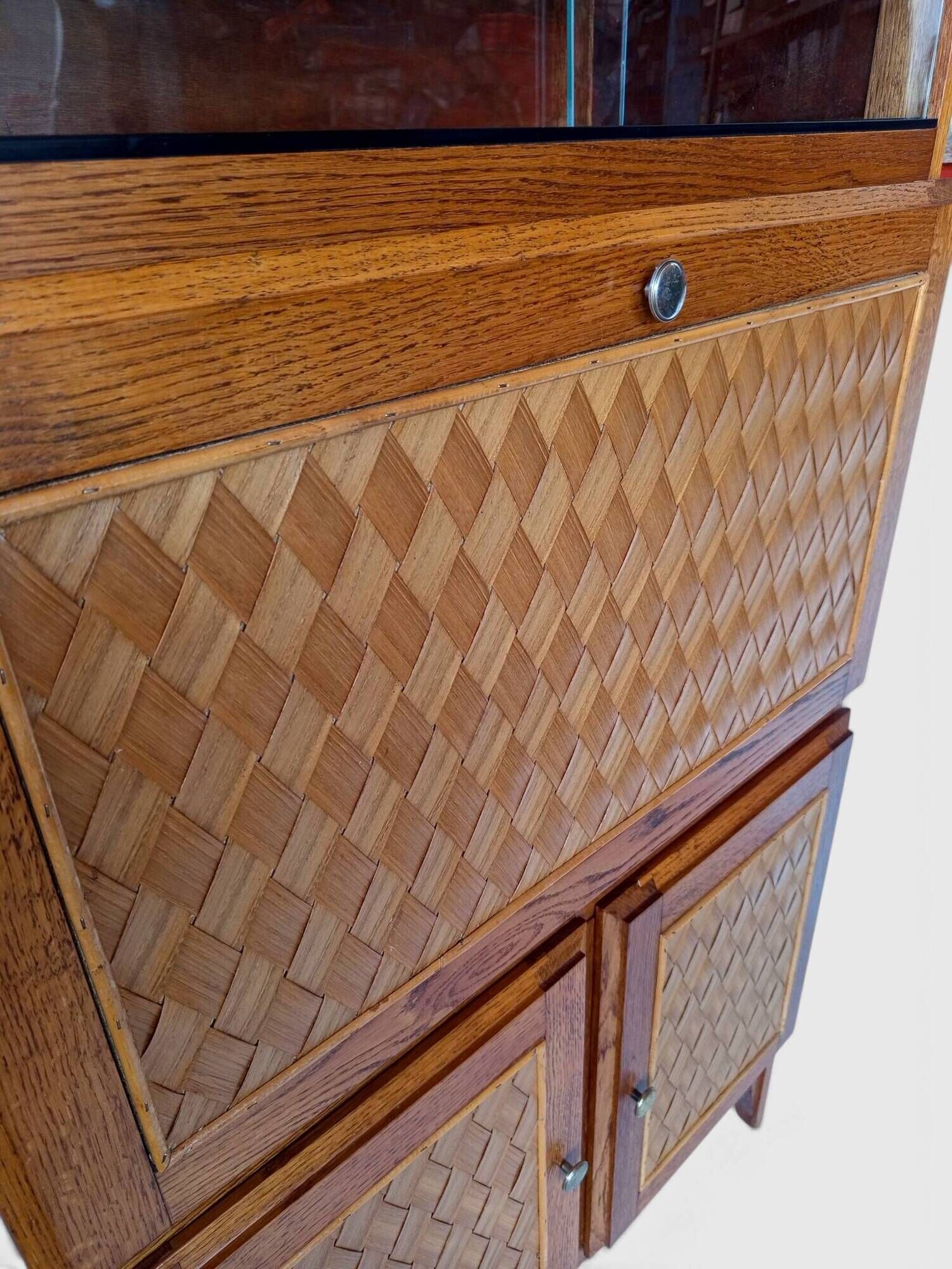 Vintage oak secretary with chestnut inlays – 1960