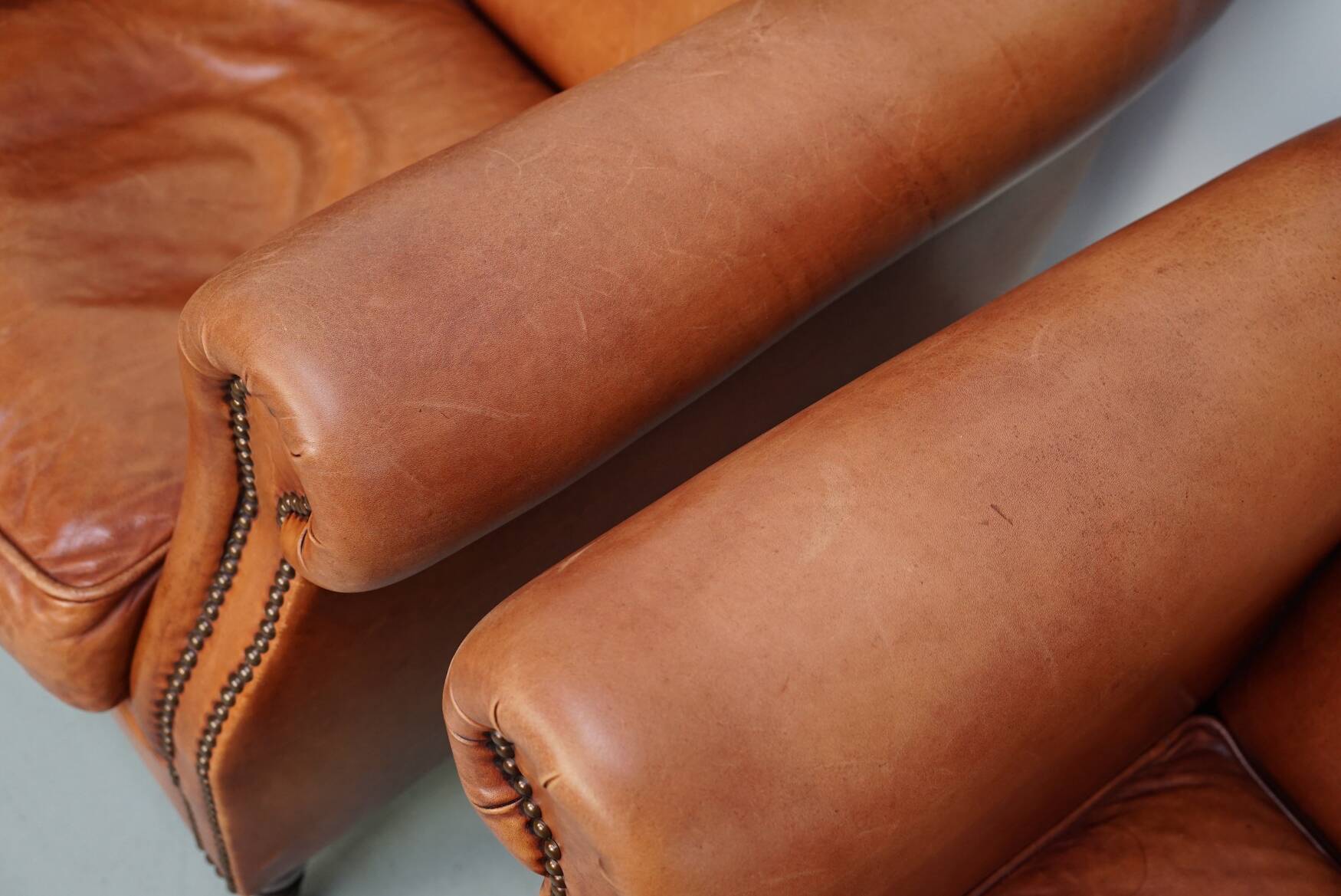 Vintage Dutch Cognac-Coloured Leather Club Chairs, Set of 2