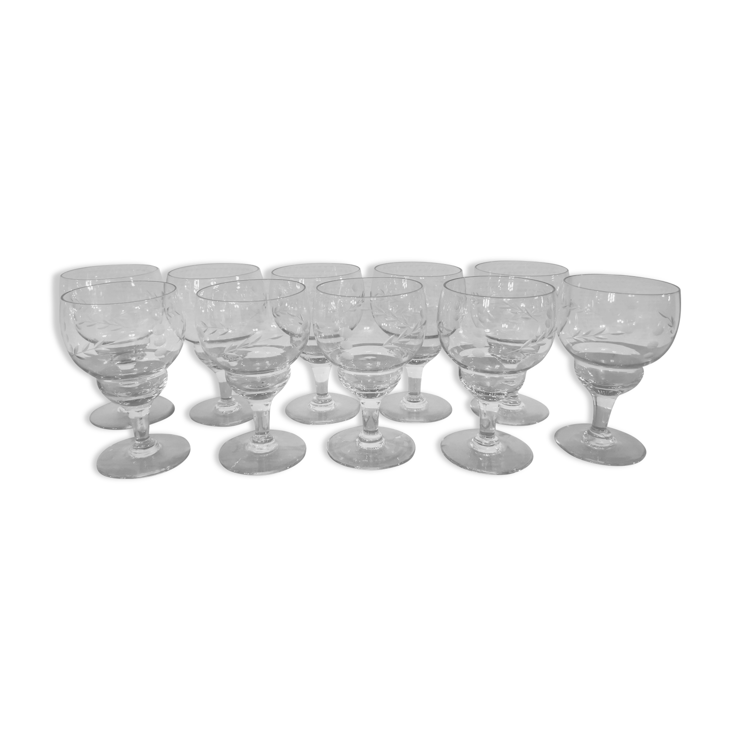 10 stemmed glasses "Cholet" art deco crystal year 1940