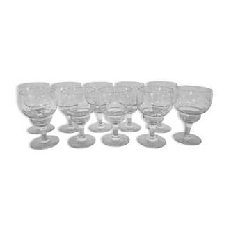 10 stemmed glasses "Cholet" art deco crystal year 1940