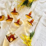 Lot de 8 flûtes champagne vintage verre ambré