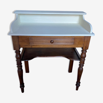 Wooden toilet table, solid walnut base & high part wood painted off-white around 1900