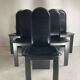 Post modern Memphis high back black leather stitched organic dining chairs, set of 6. Italy, 1980s