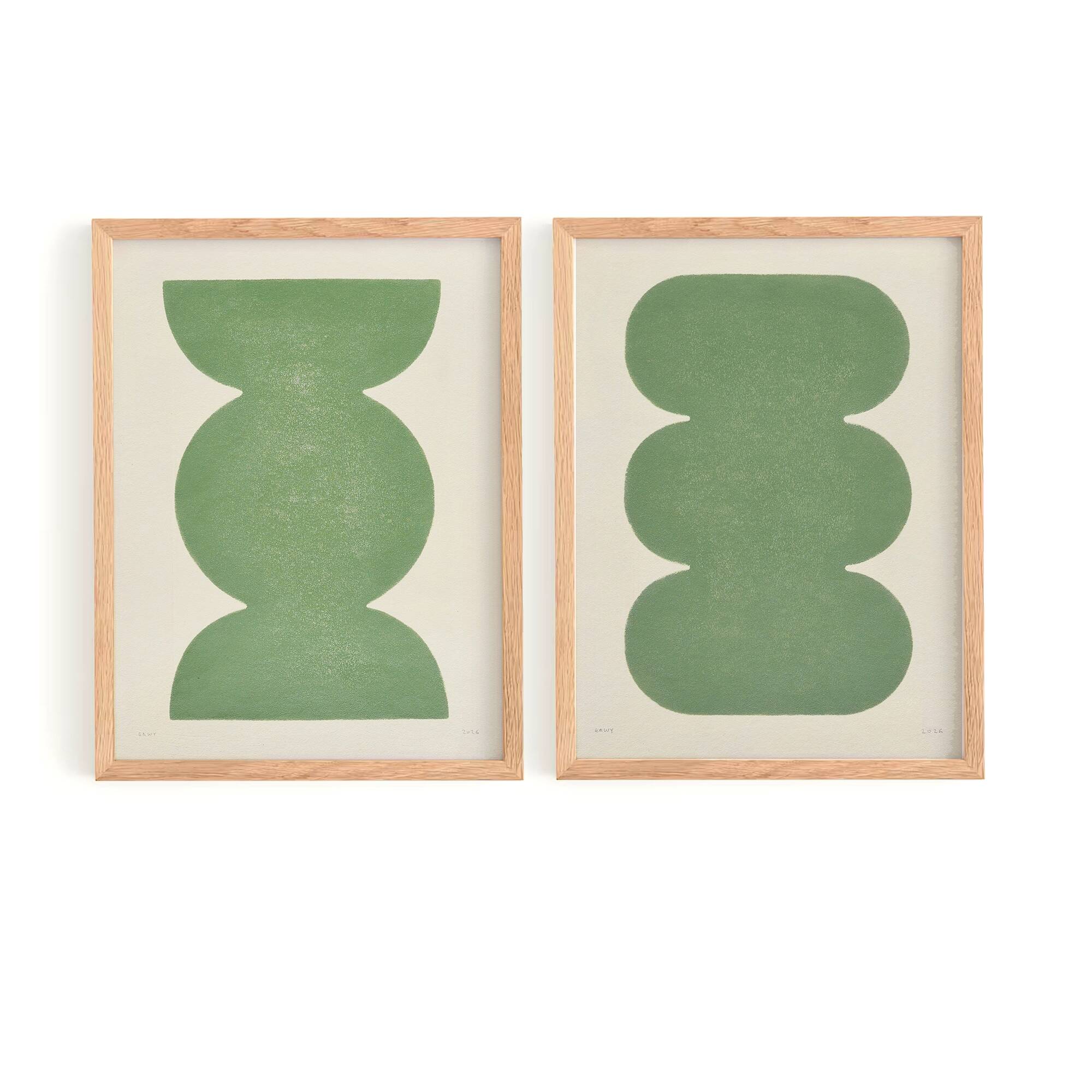 Duo of abstract paintings 30x40cm signed Eawy