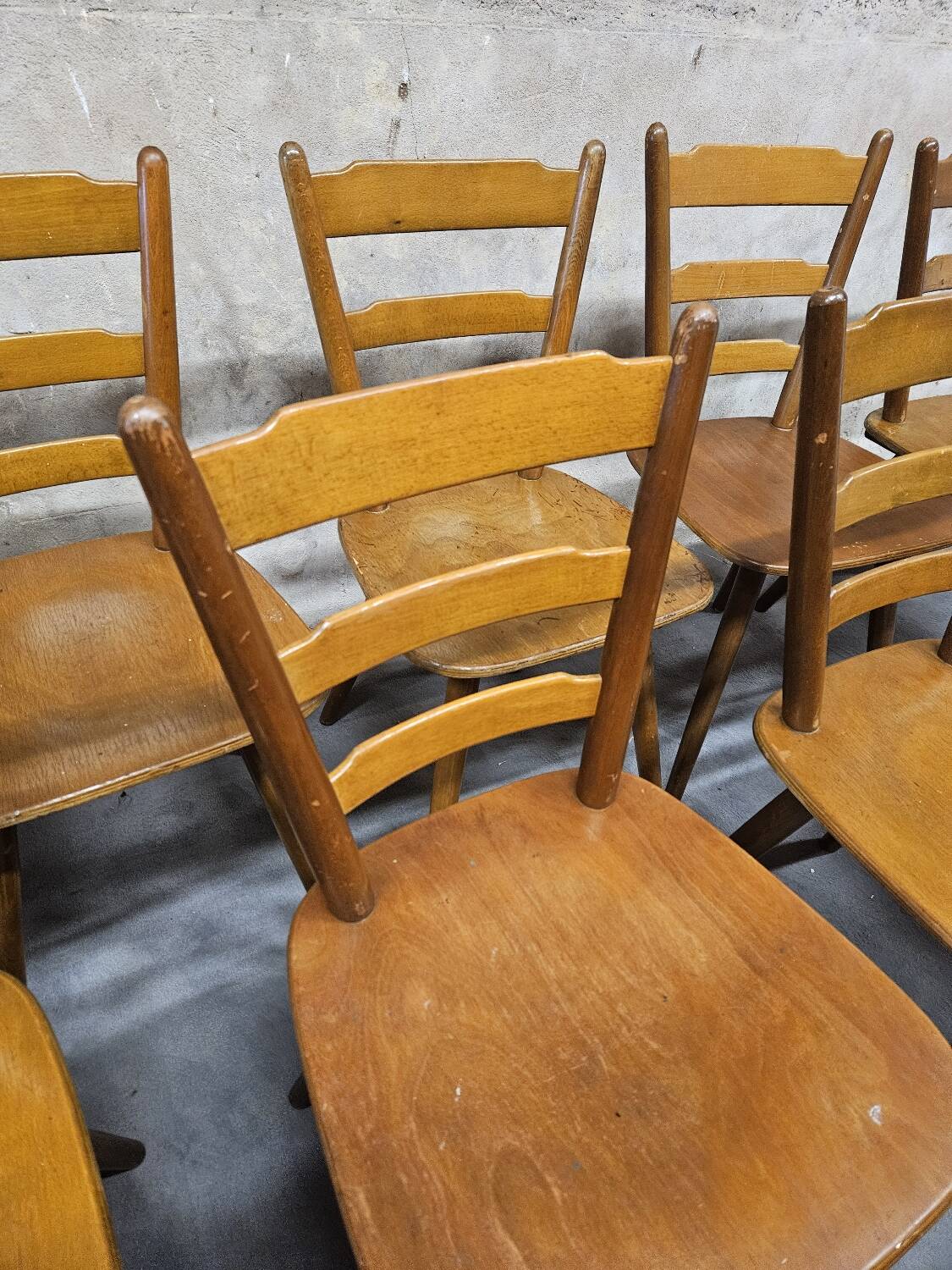 Lot of 9 1960s Campagarde bistro chairs