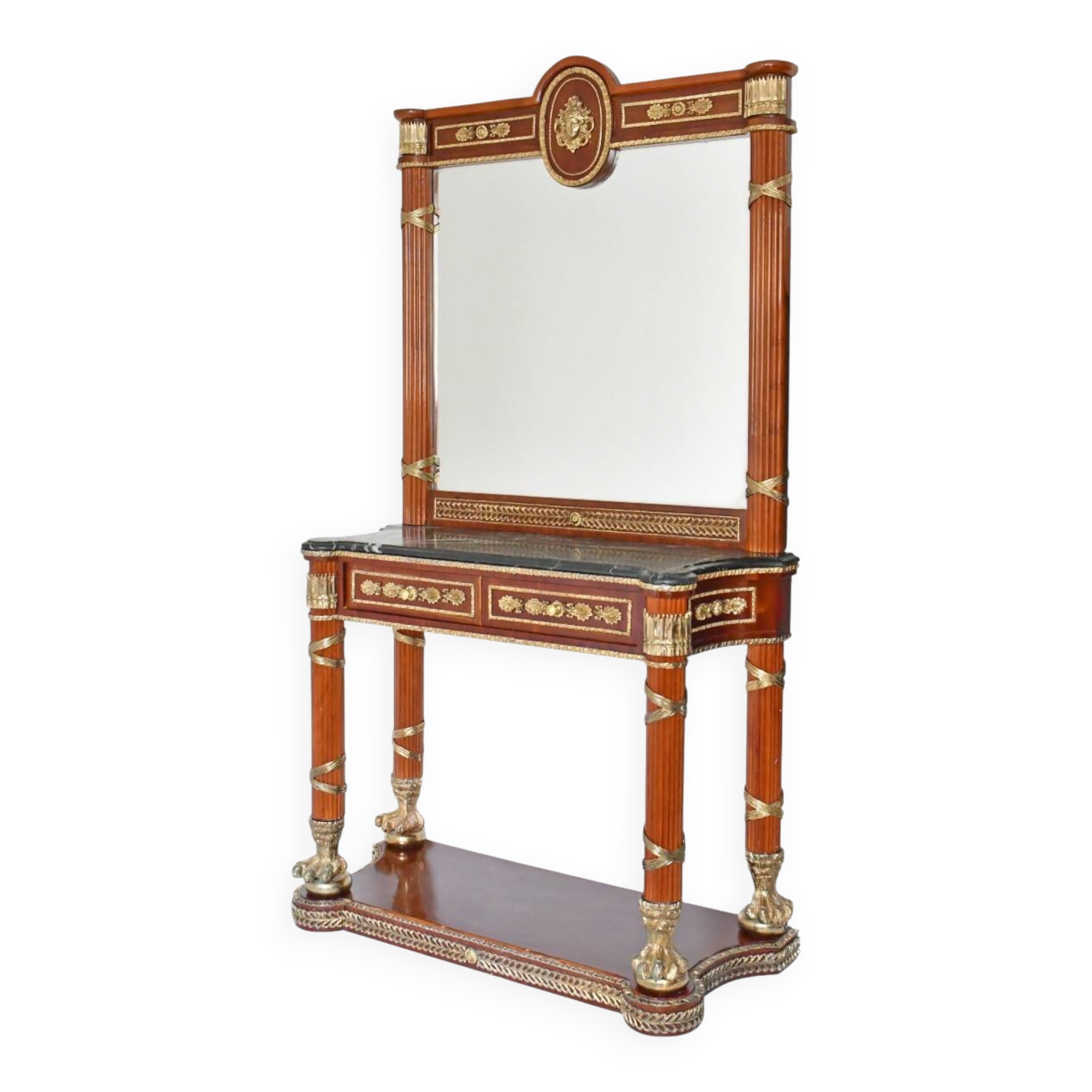 Console topped with an Empire-style mirror.