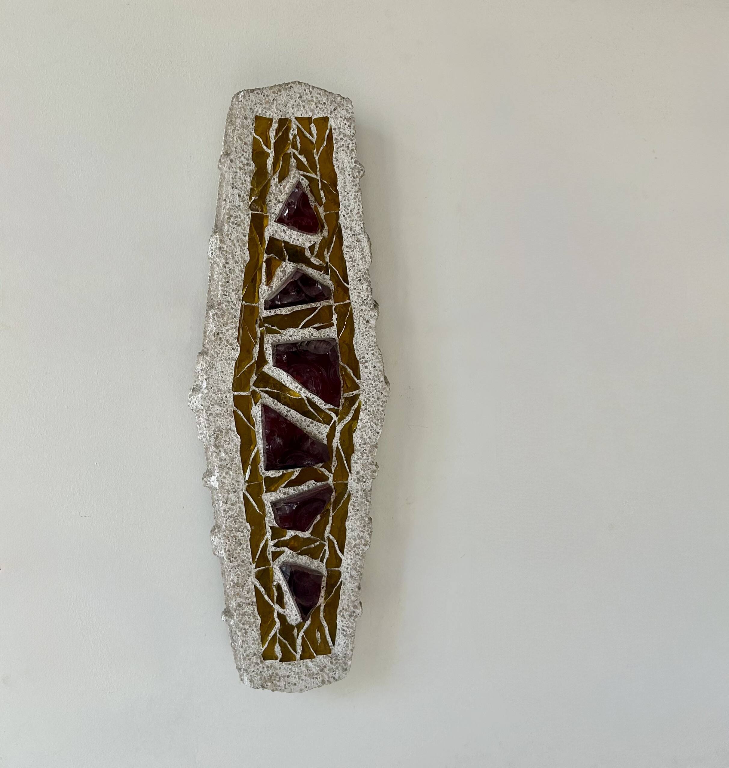 Vintage XL "stained glass" wall sconce in cement and glass, Sweden 1950