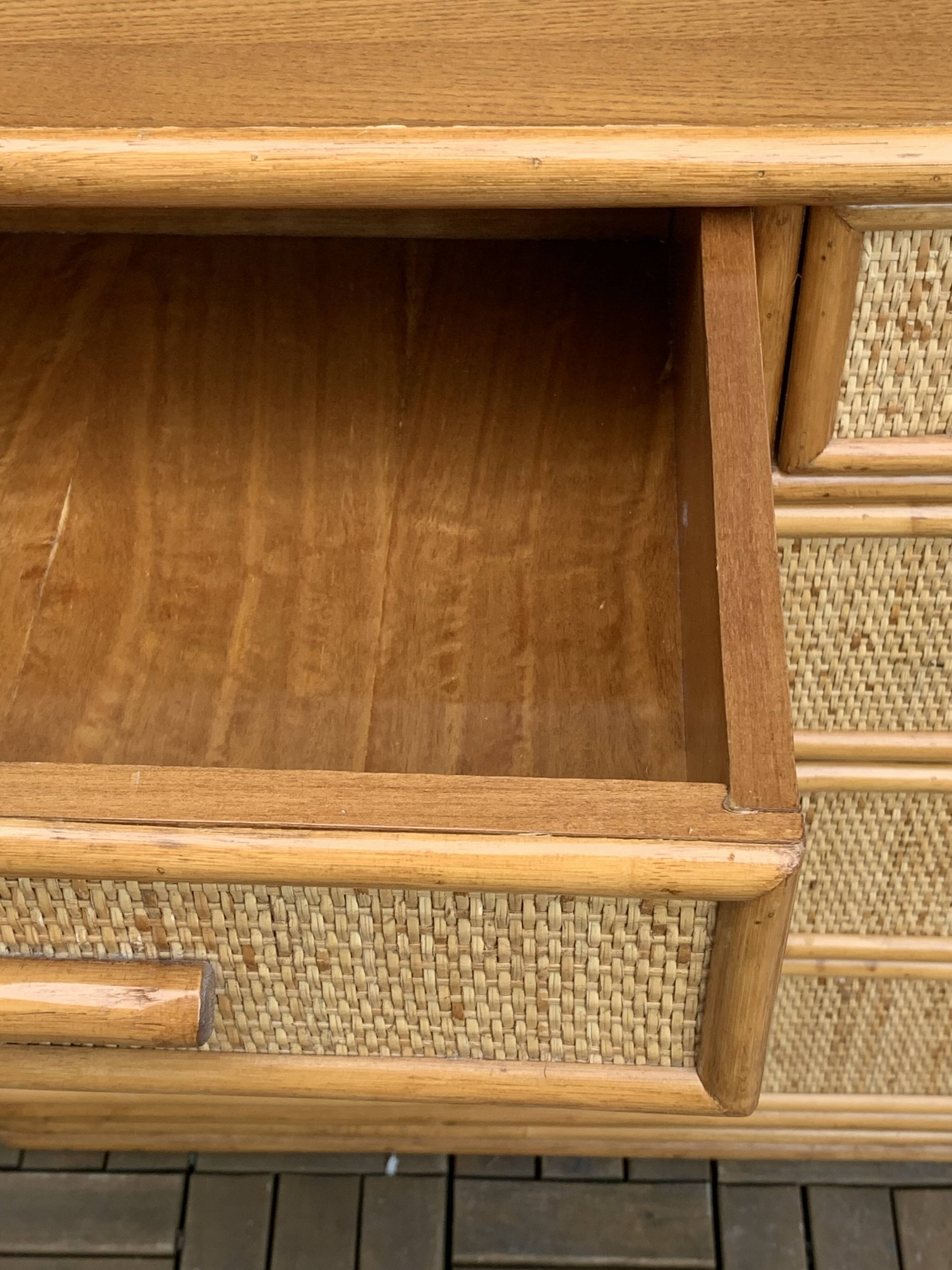 Vintage rattan and woven wicker chest of drawers 1970