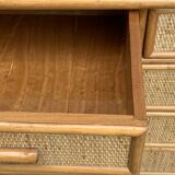 Vintage rattan and woven wicker chest of drawers 1970