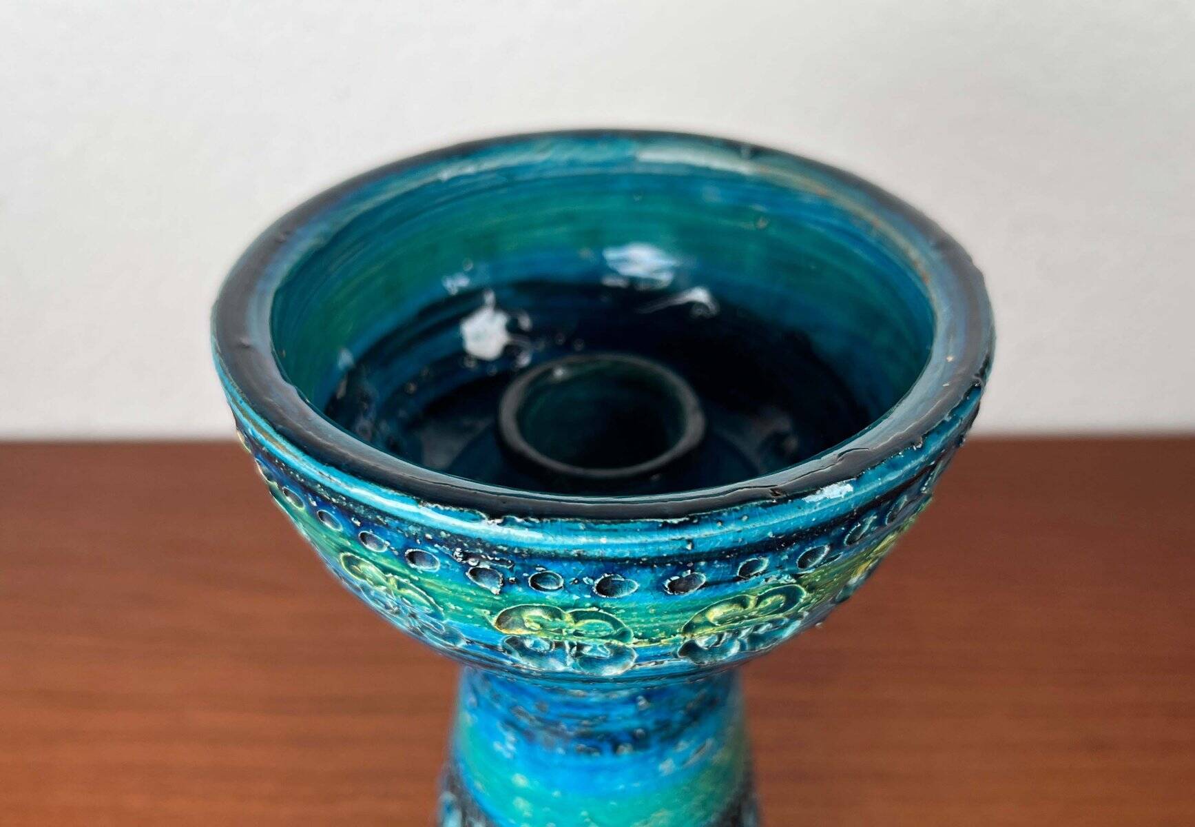 Rimini Blue Candle Holder in Mid-Century Ceramic by Aldo Londi for Bitossi, Italy, 1960s