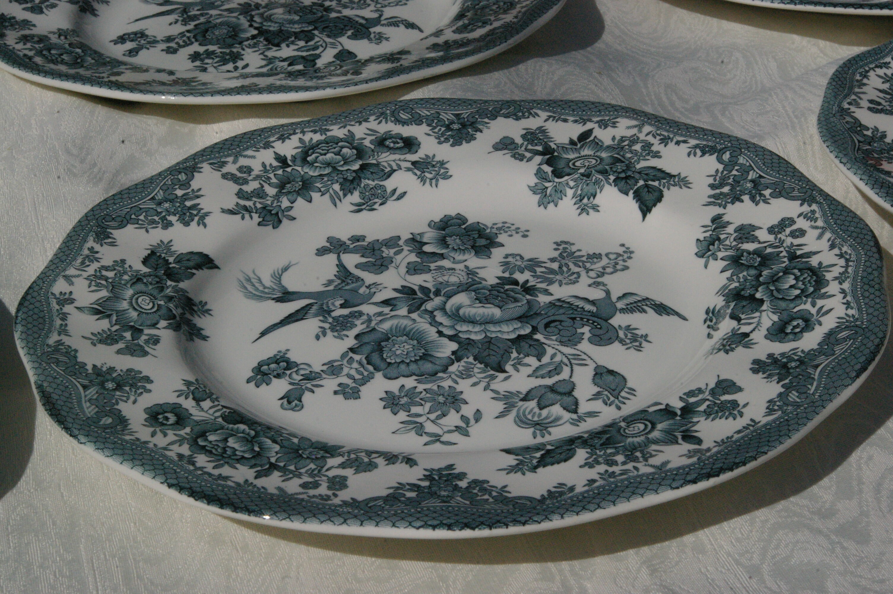 6 Flat Plates - Enoch Wedgwood (Tunstall) Ltd - Asiatic Pheasants Blue