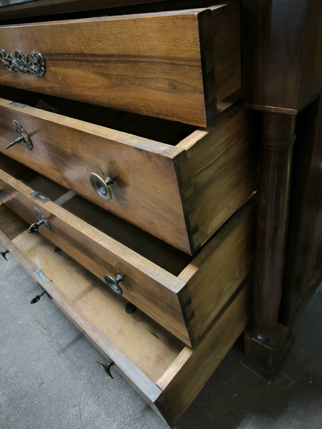 Empire period walnut chest of drawers
