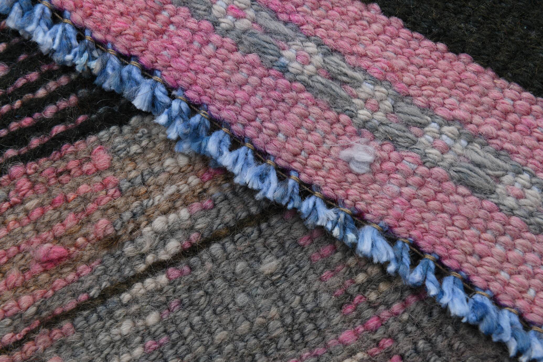 Pink Green Modern Oushak Runner Rug, 89x354Cm