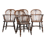 Antique set of 4 English Windsor lowback chairs with character