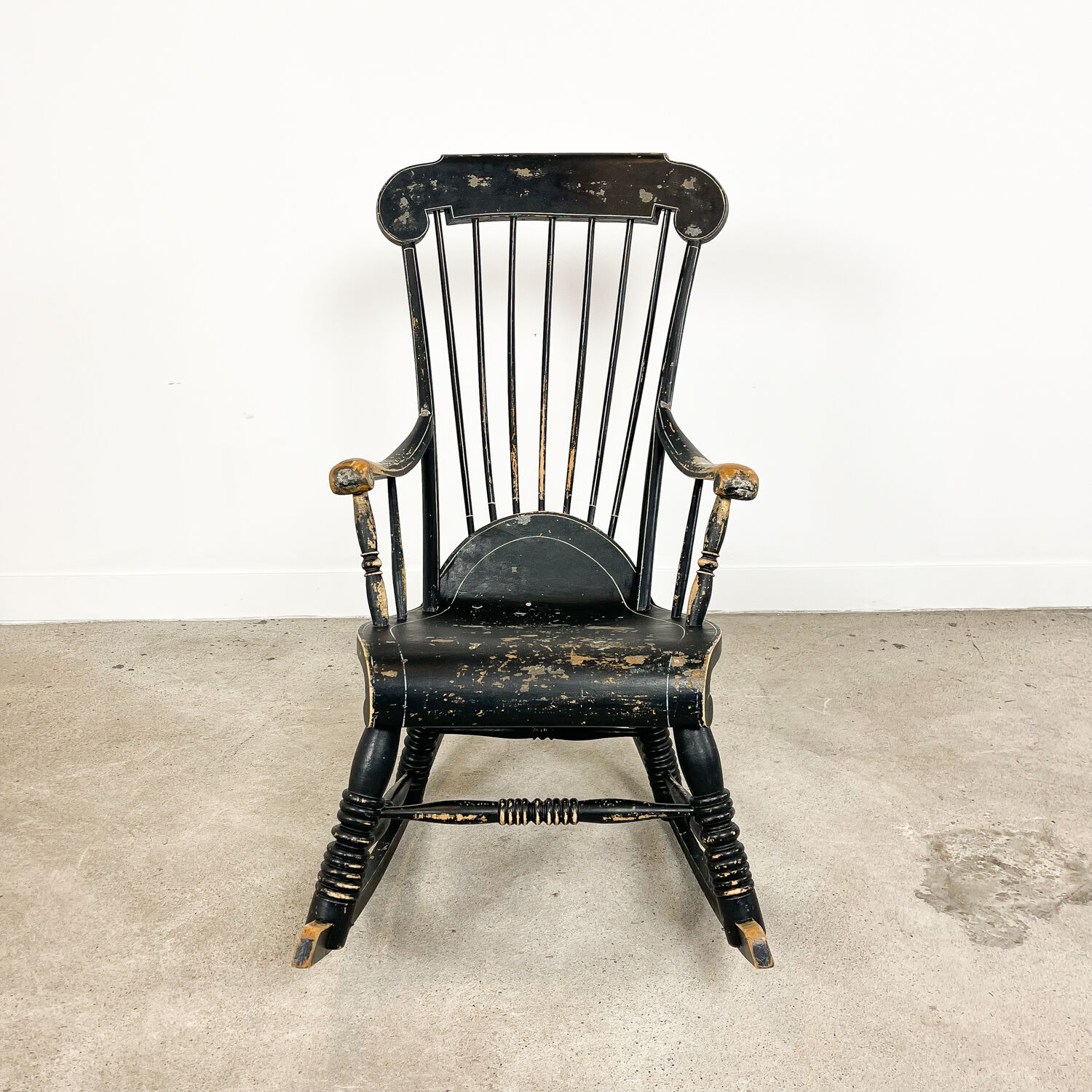 Swedish antique black painted rocking chair