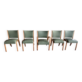 Lot de 4 chaises et 1 fauteuil Steiner série BOW WOOD