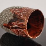 Zoomorphic vase in fat lava orange/brown flamed Vallauris style ceramic