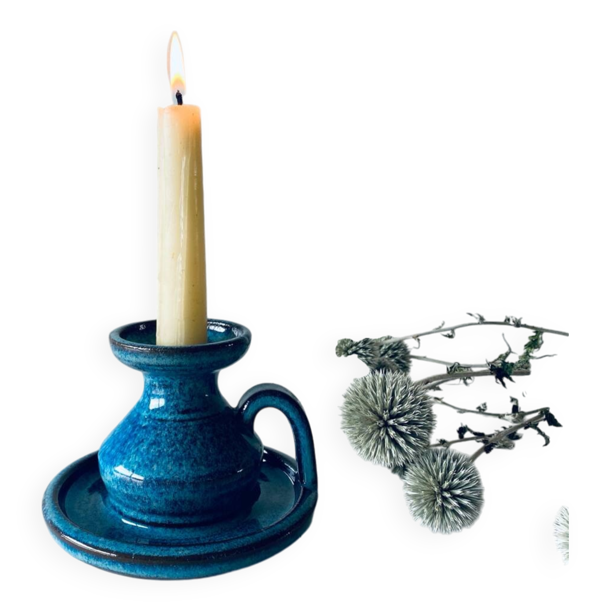 Candle holder in enamelled and signed stoneware