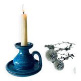 Candle holder in enamelled and signed stoneware