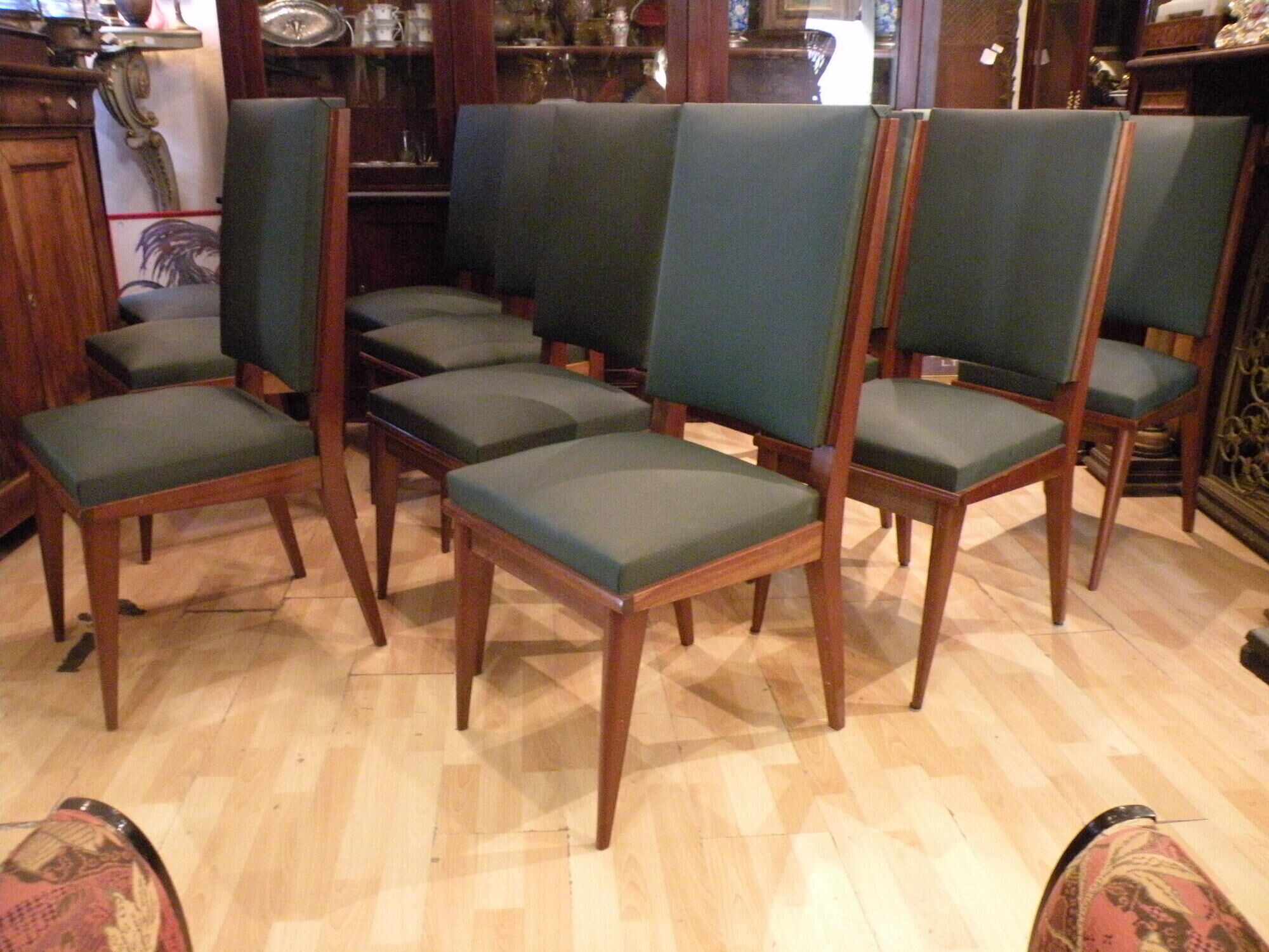 Set of 12 high quality mahogany and skai chairs 1940-1950