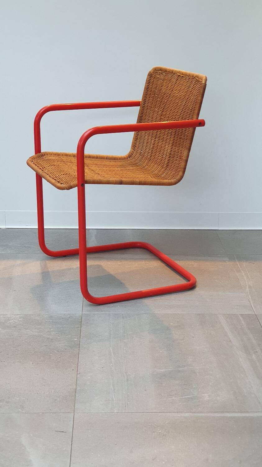 Chaise cantilever rotin métal