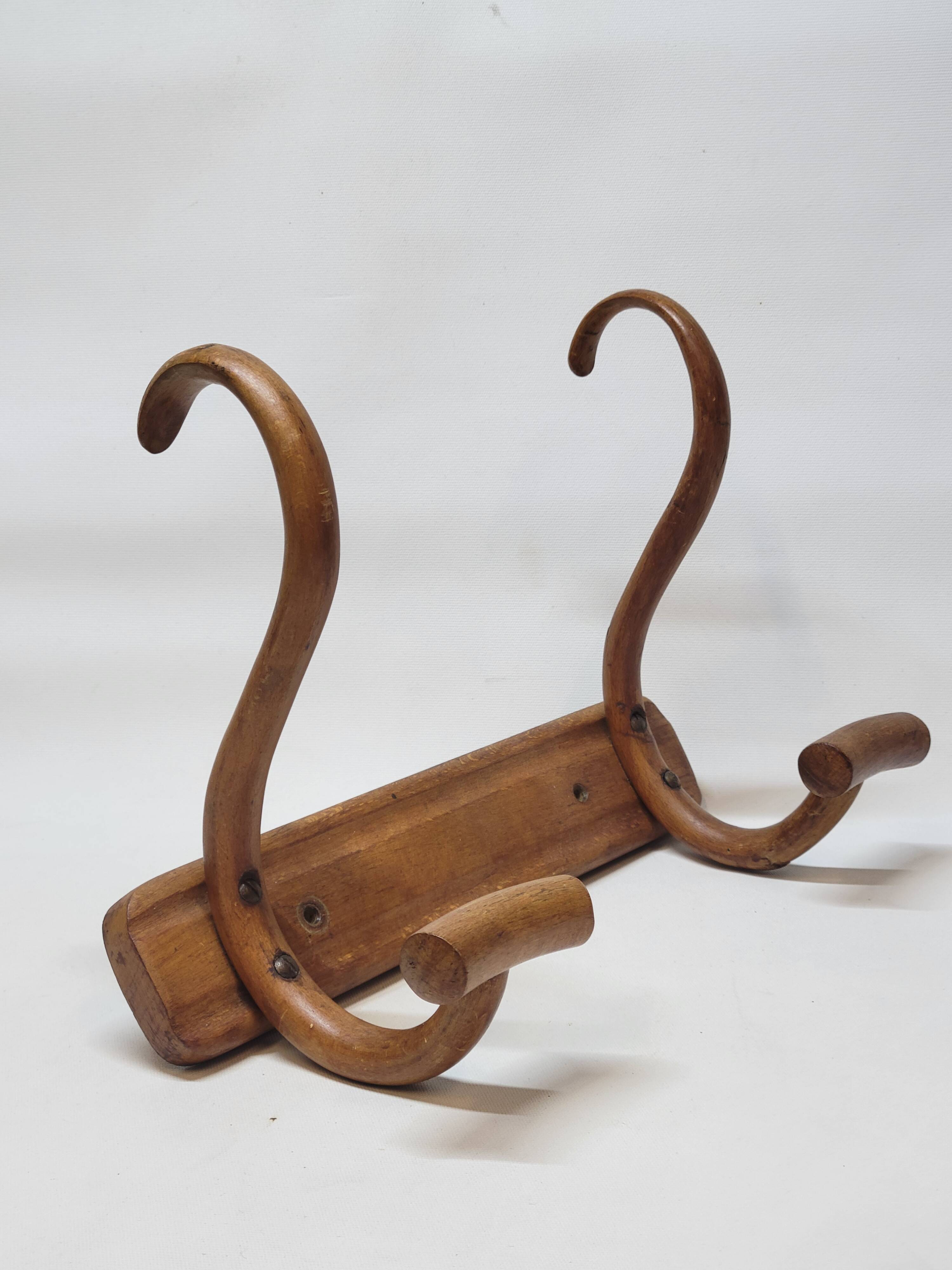 Double Bistro Coat Rack Curved Wooden Hanger Early 20th Century