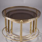 Set of three nesting coffee tables in bronze and smoked glass, 70s