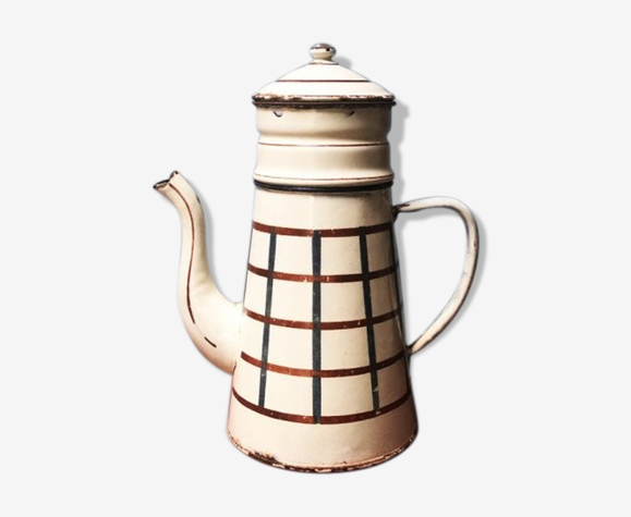 Cafetière française ancienne en tôle émaillée