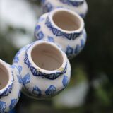 Pair of antique blue ceramic candlesticks • Apothecary size 5x2 (10 burners)