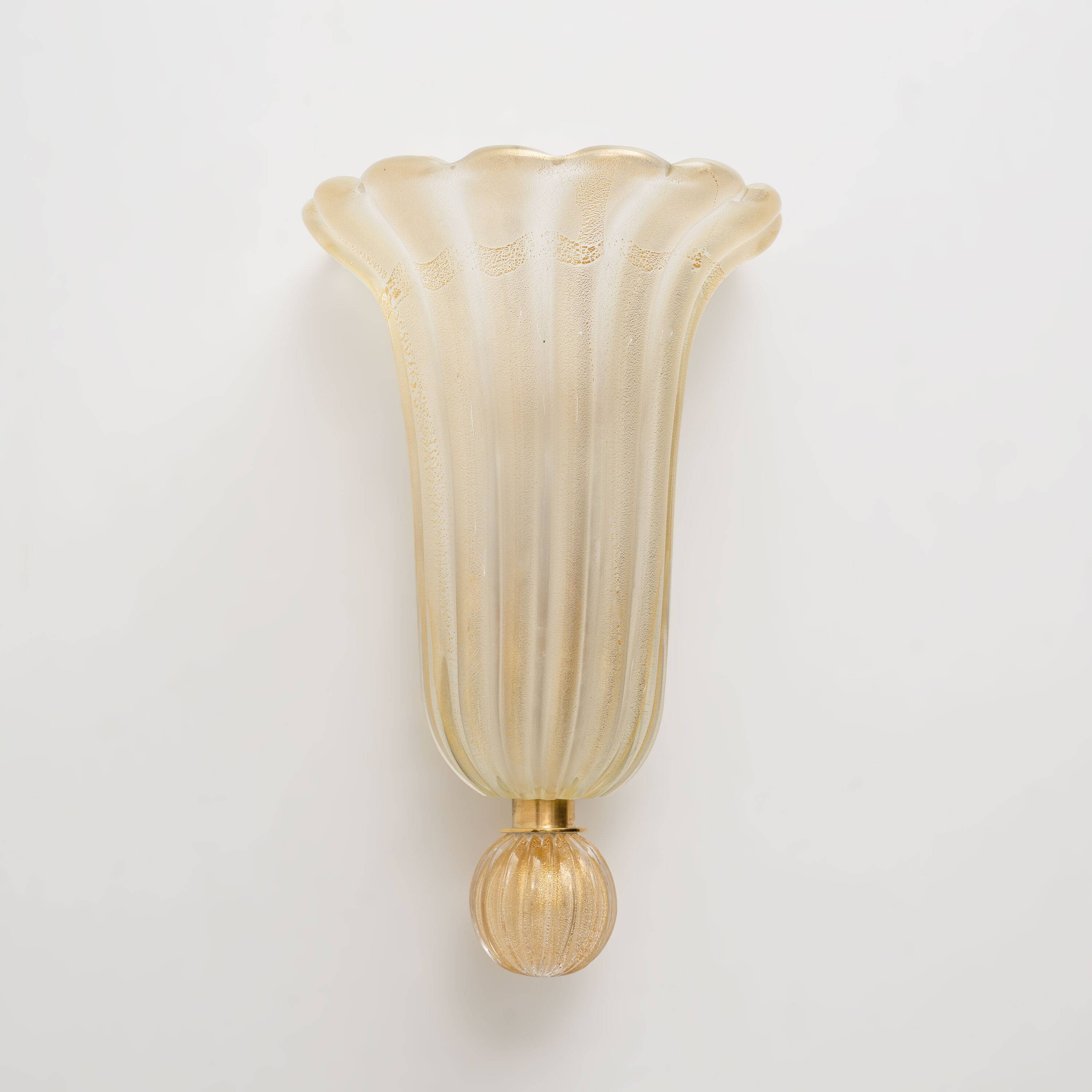 Pair of Murano Glass Wall Sconces with Gold Dust Inclusions