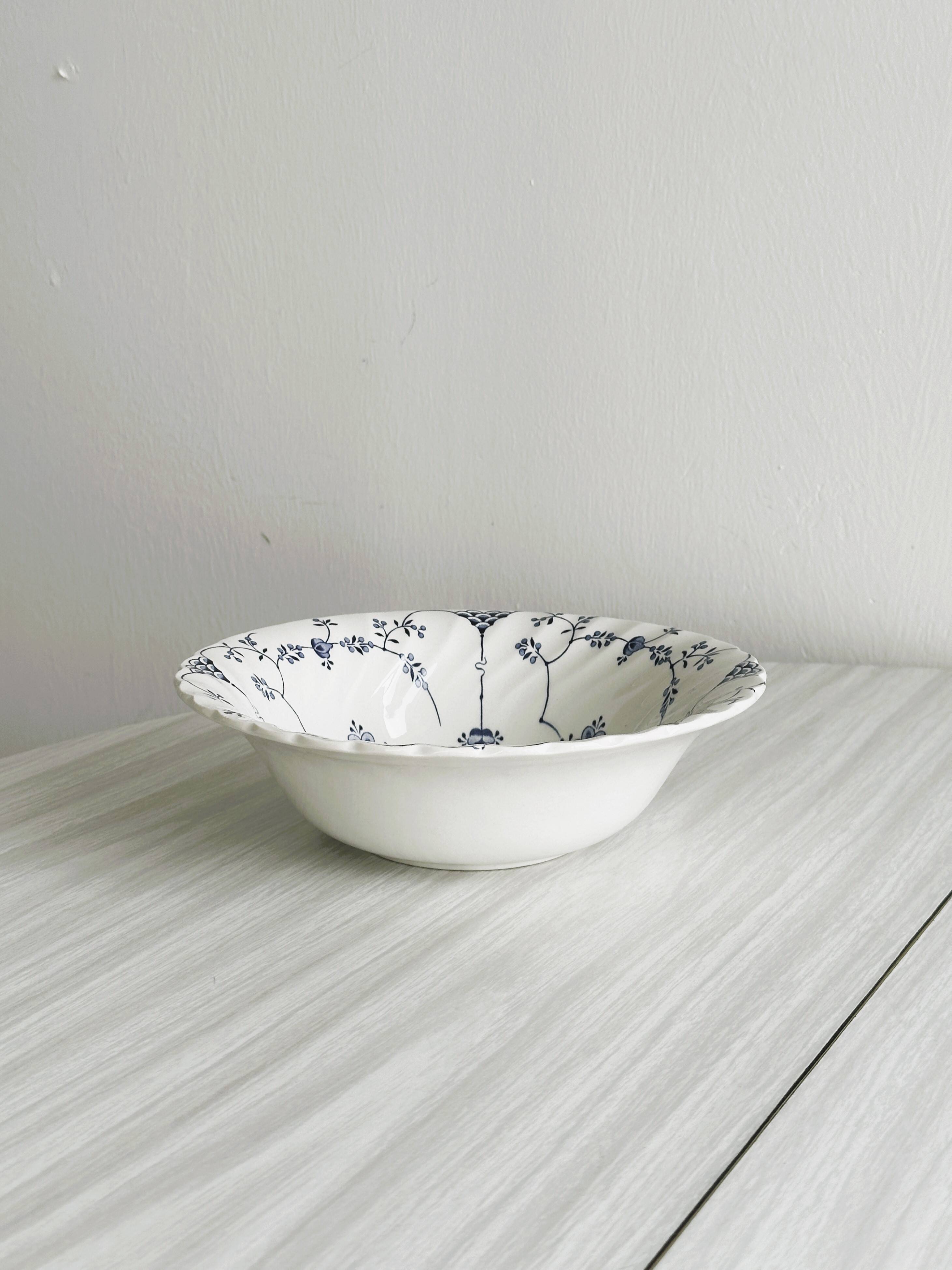 Small Myott porcelain salad bowl, blue floral decoration