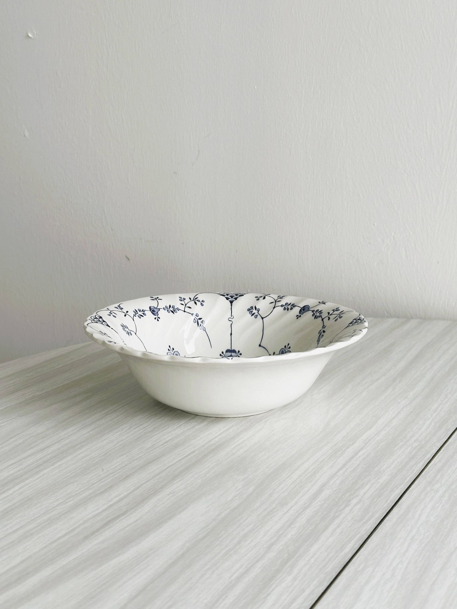 Small Myott porcelain salad bowl, blue floral decoration