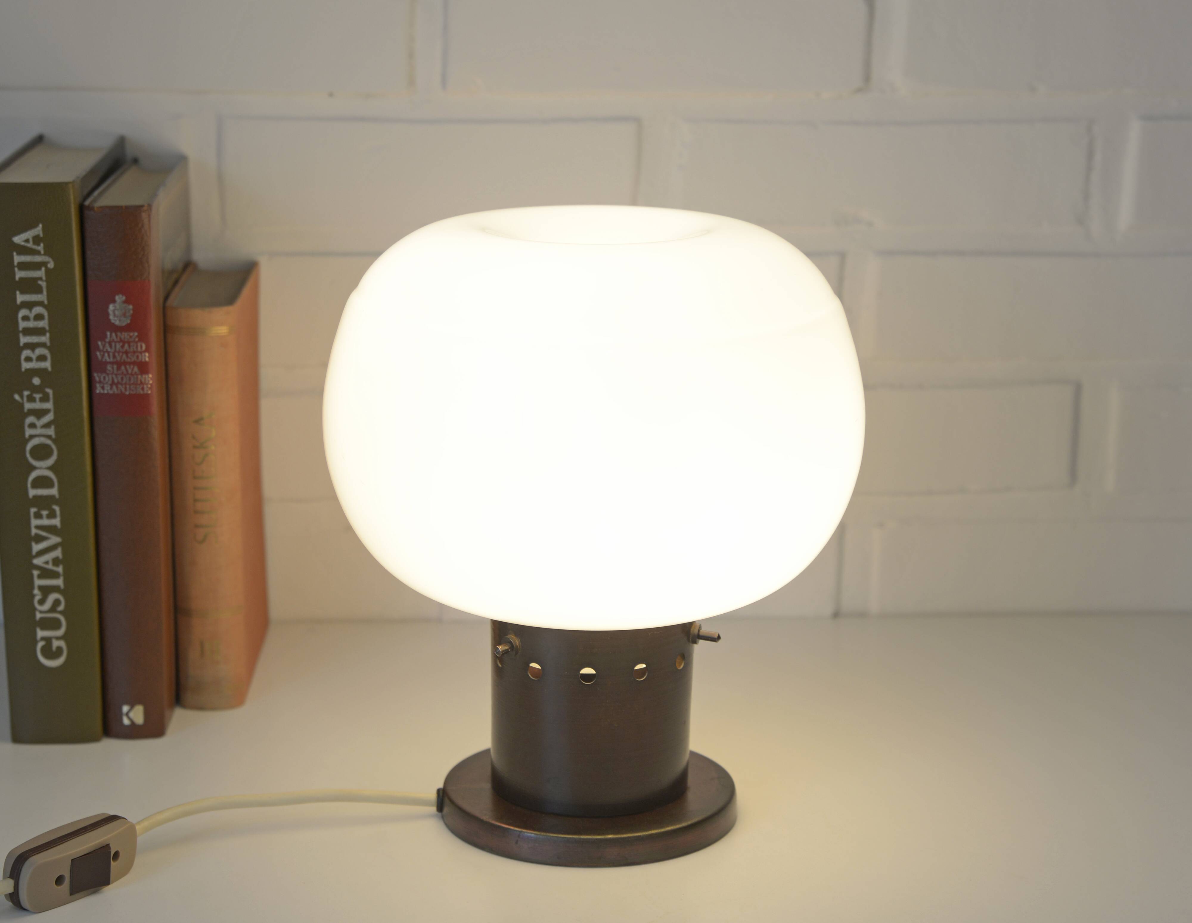 Vintage copper floor lamp brutalist mid century modern mushroom table light