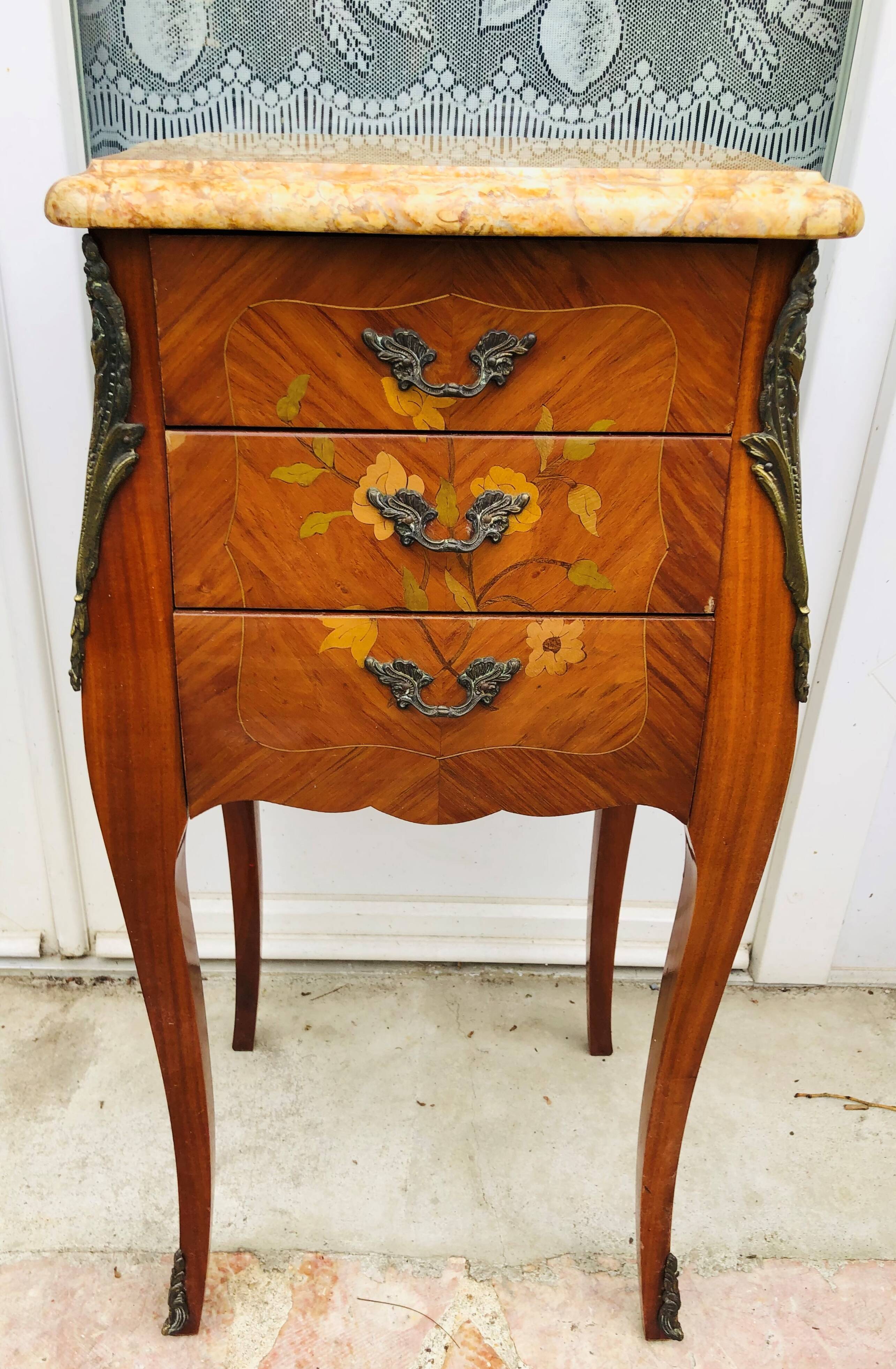 Bedside in Louis XV style marquetry